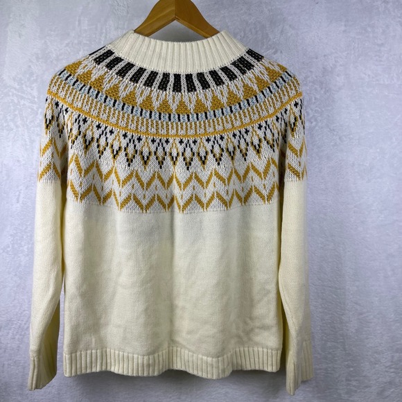 Pink Lily Sweaters - Pink Lily Cream Fair Isle Knit Sweater Size L Mock Neck Long Sleeve